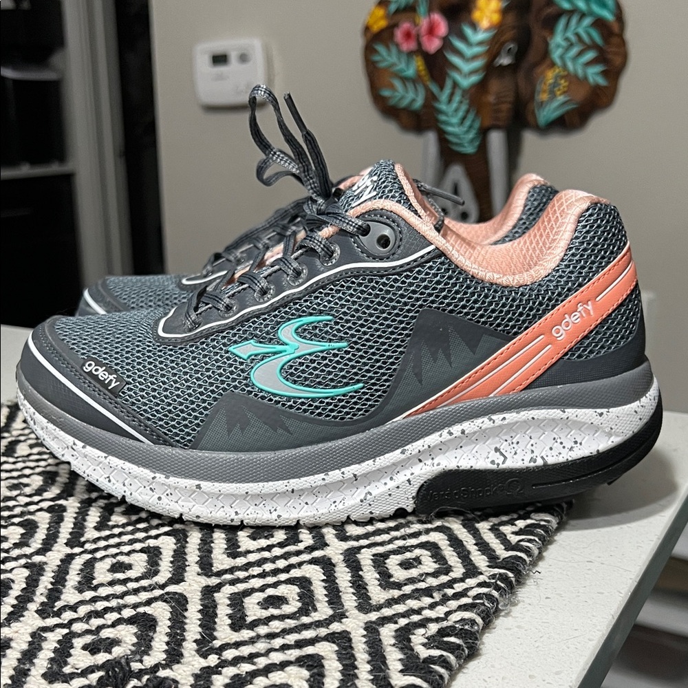 Gdefy (Gravity Defyer) Comfort Fit Women's Athletic Shoes in Gray and Coral